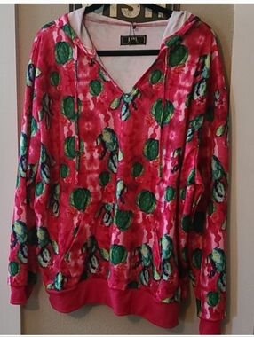 L&B Pink Hoodie with Green Watercolor Floral Circles